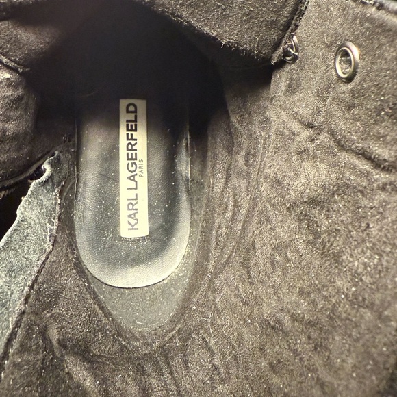 KARL LAGERFELD PARIS PAYSON JEWELED STRAP BLOCK HEEL COMBAT Boots BLACK 8,5 - Picture 9 of 9